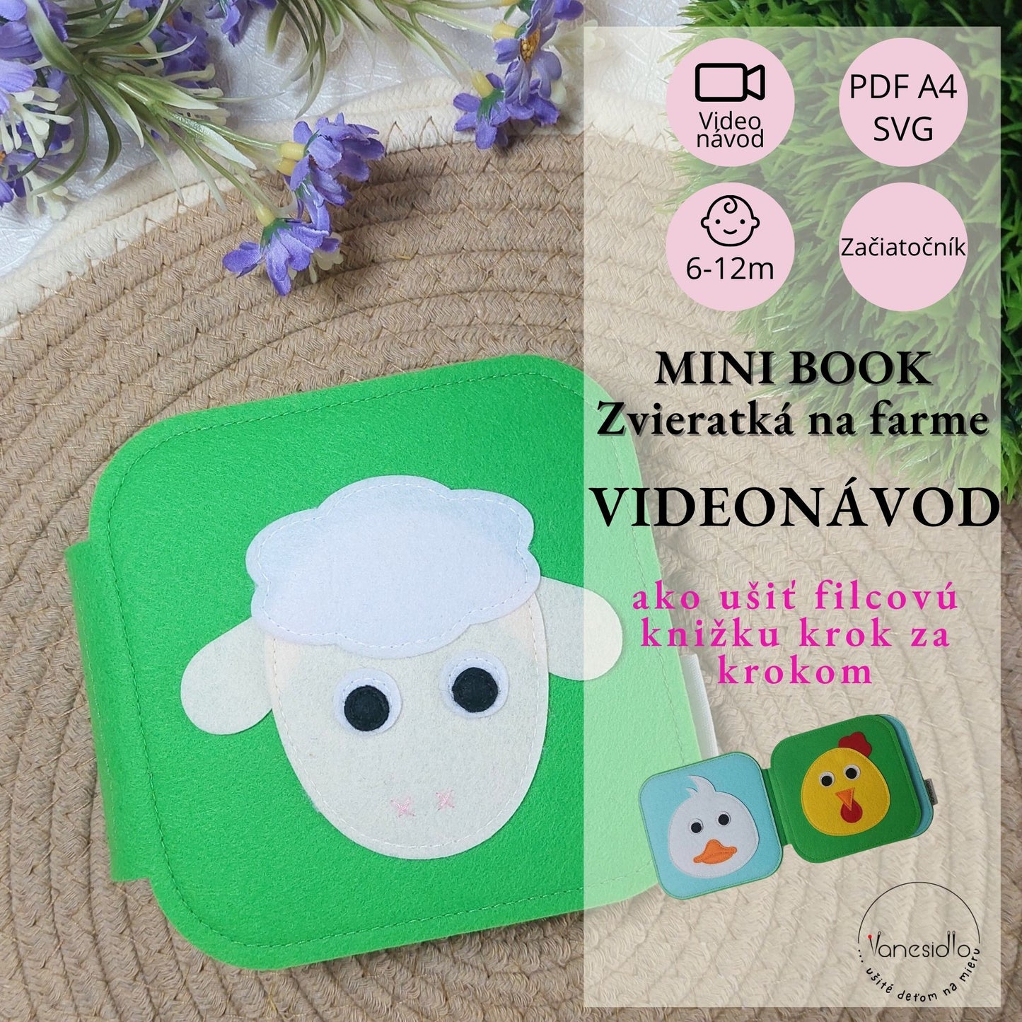 MINI BOOK Zvieratká na farme - strih PDF, SVG s videonávodom