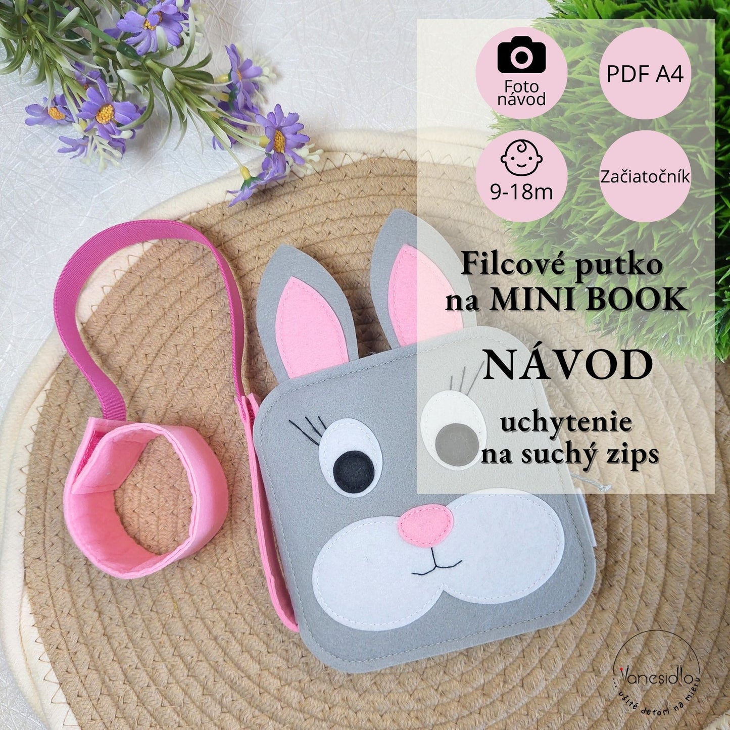 Filcové putko na MINI BOOK - 2 typy uchytenia - Strih PDF s fotonávodom