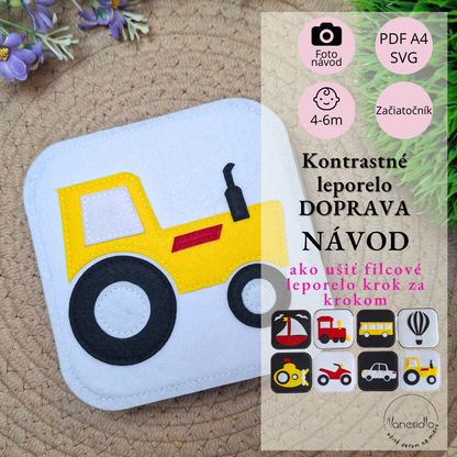 Kontrastné leporelo DOPRAVA - Strih PDF, SVG s fotonávodom