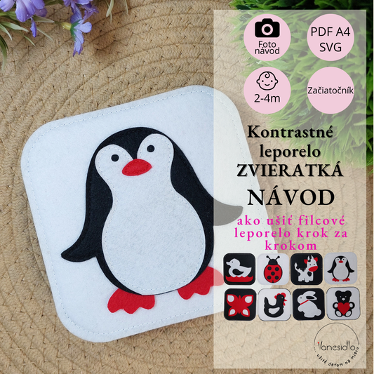 Kontrastné leporelo ZVIERATKÁ - Strih PDF, SVG s fotonávodom